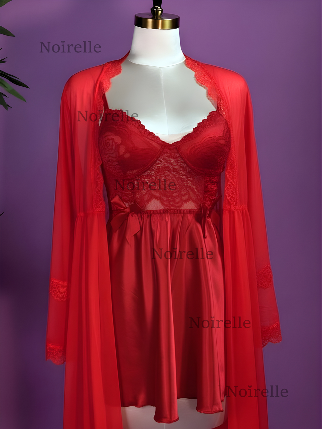 Elegant Lace Slip & Sheer Robe 3 Set standard size