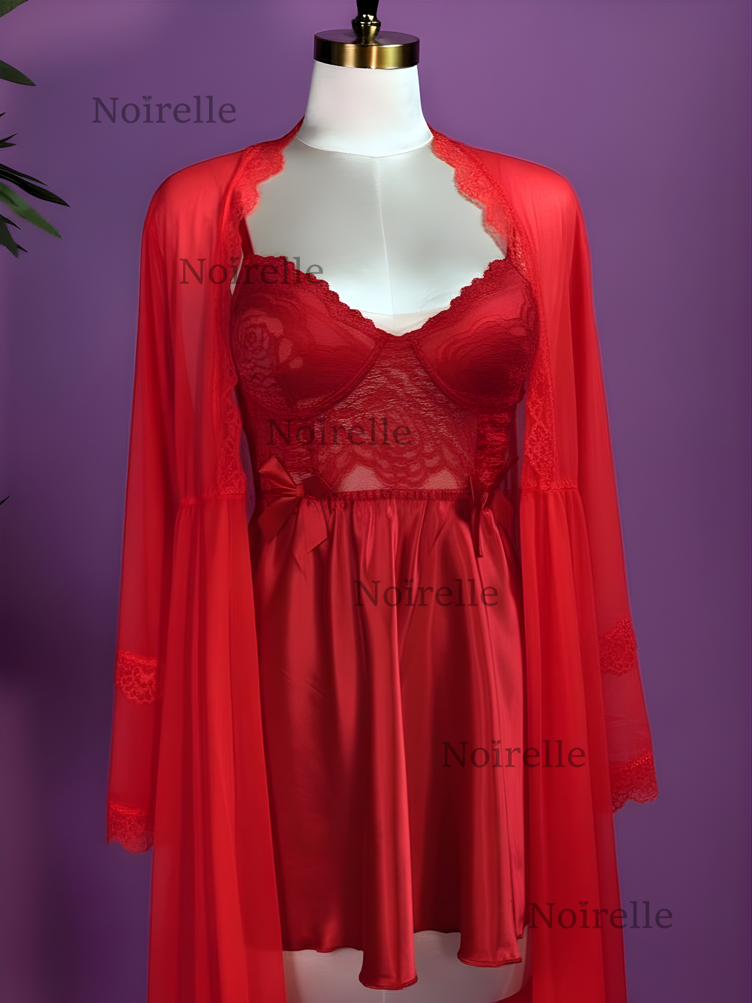 Elegant Lace Slip & Sheer Robe 3 Set standard size