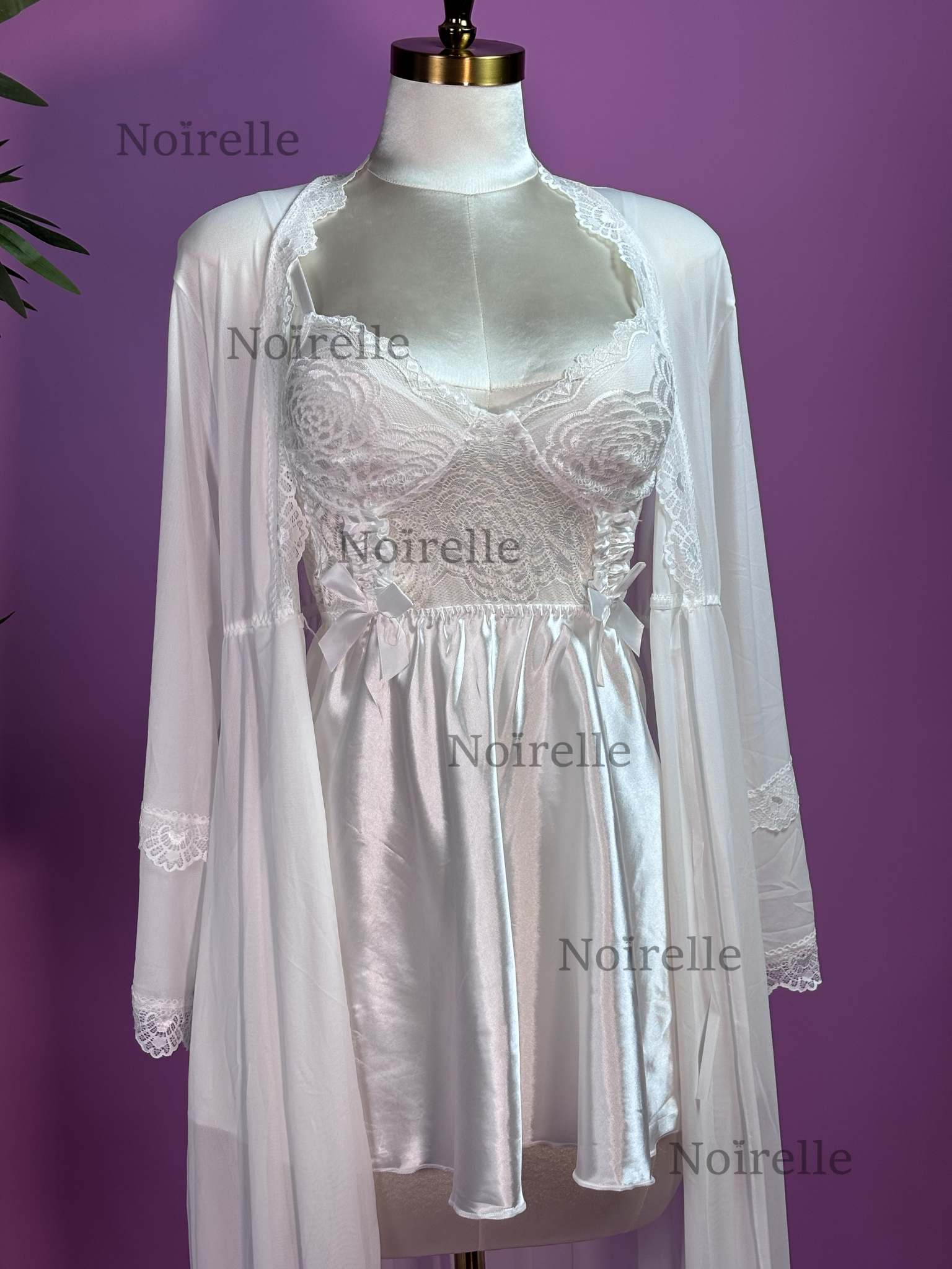 Elegant Lace Slip & Sheer Robe 3 Set standard size