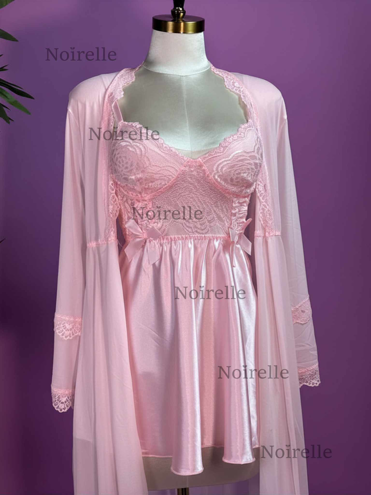 Elegant Lace Slip & Sheer Robe 3 Set standard size